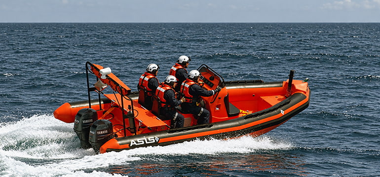 Maritime rescue crew on open sea